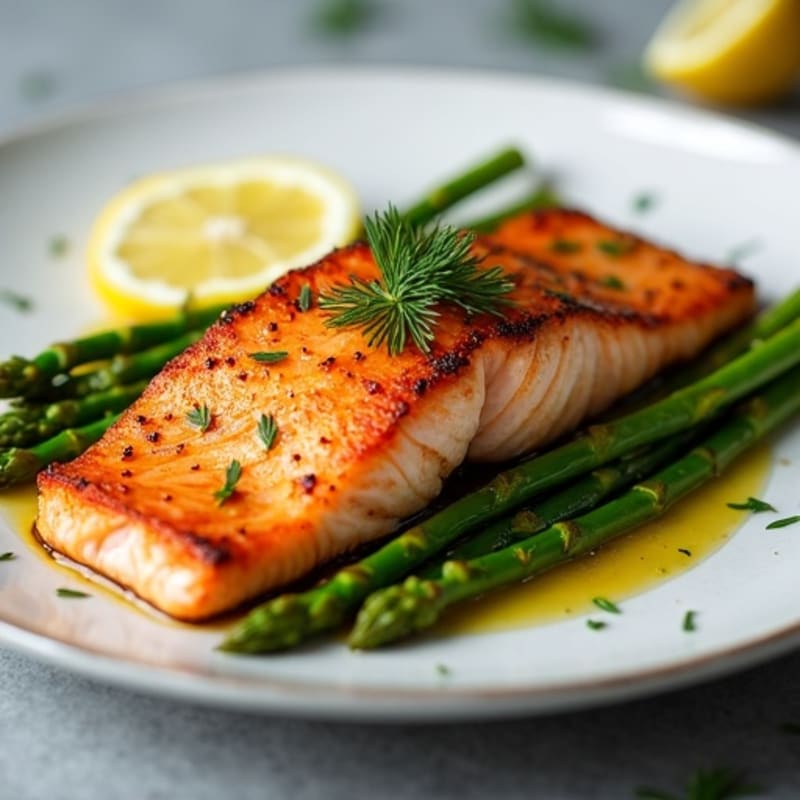 Crispy Skin Roasted Salmon with Lemon-Herb Asparagus