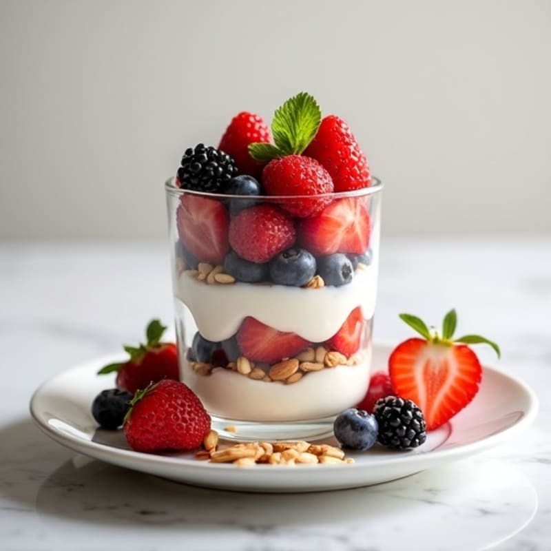 Greek Yogurt Protein Parfait with Mixed Berries and Almonds