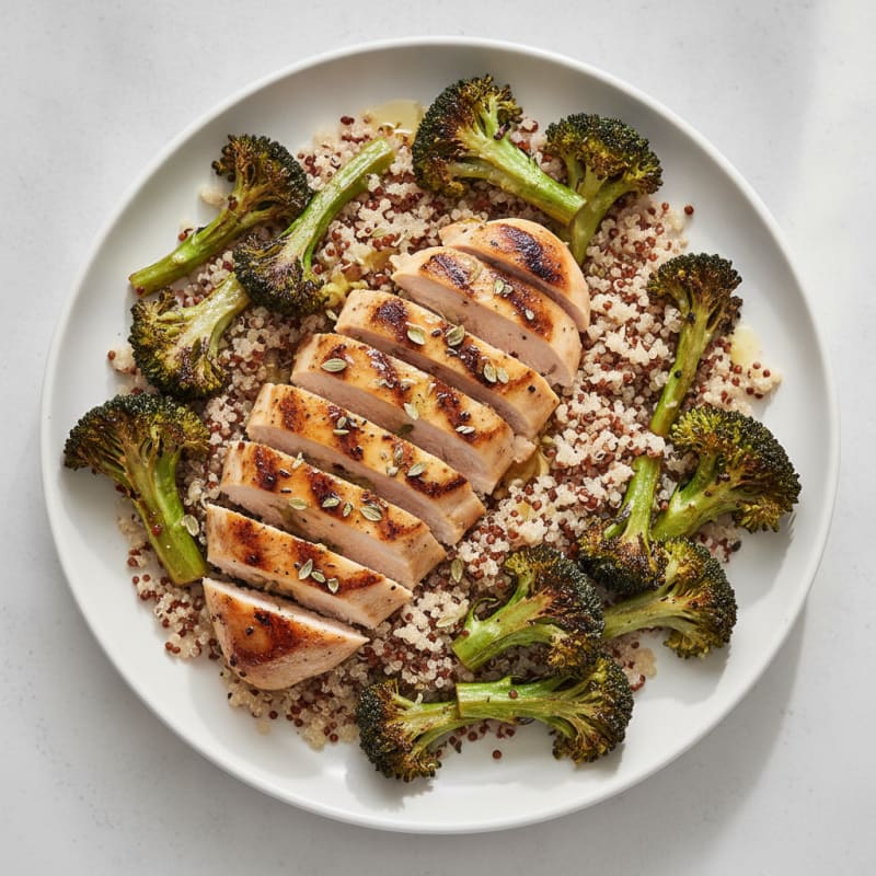 Grilled Chicken Breast with Quinoa and Roasted Broccoli