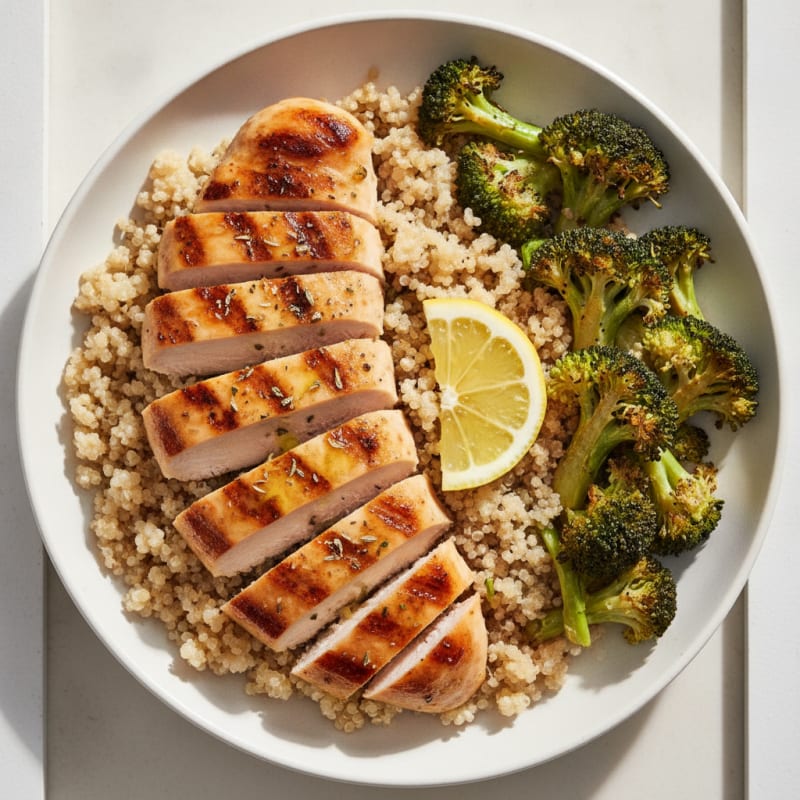 Grilled Chicken Quinoa Bowl with Roasted Broccoli