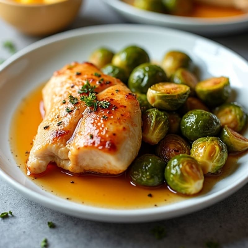 Roasted Chicken with Sweet Satsuma Glaze and Crispy Brussels Sprouts
