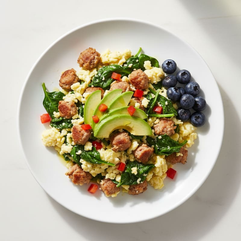 Egg White Scramble with Spinach and Turkey Sausage