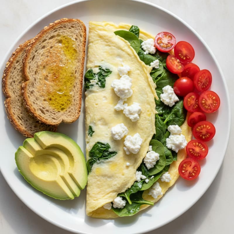Egg White Spinach Omelette with Cottage Cheese and Tomatoes