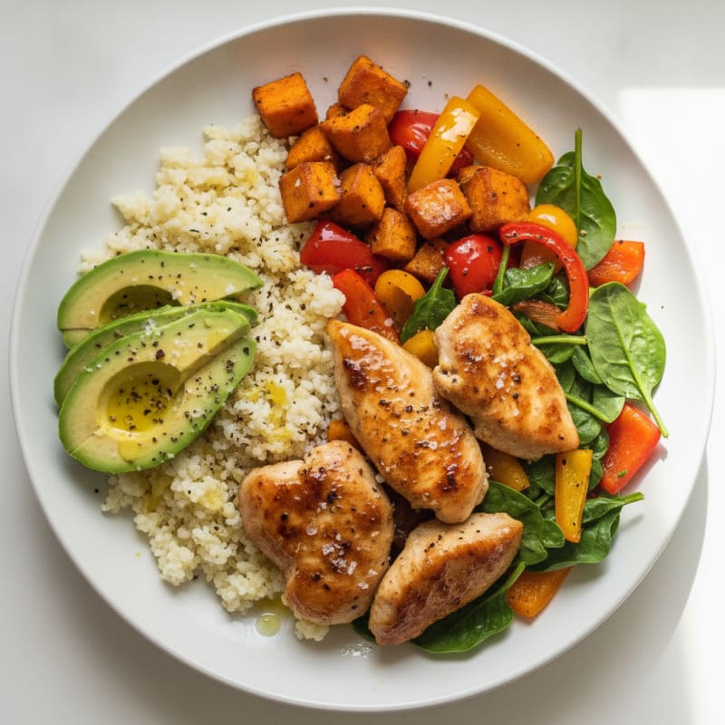 Pan-Seared Chicken with Bell Peppers and Spinach