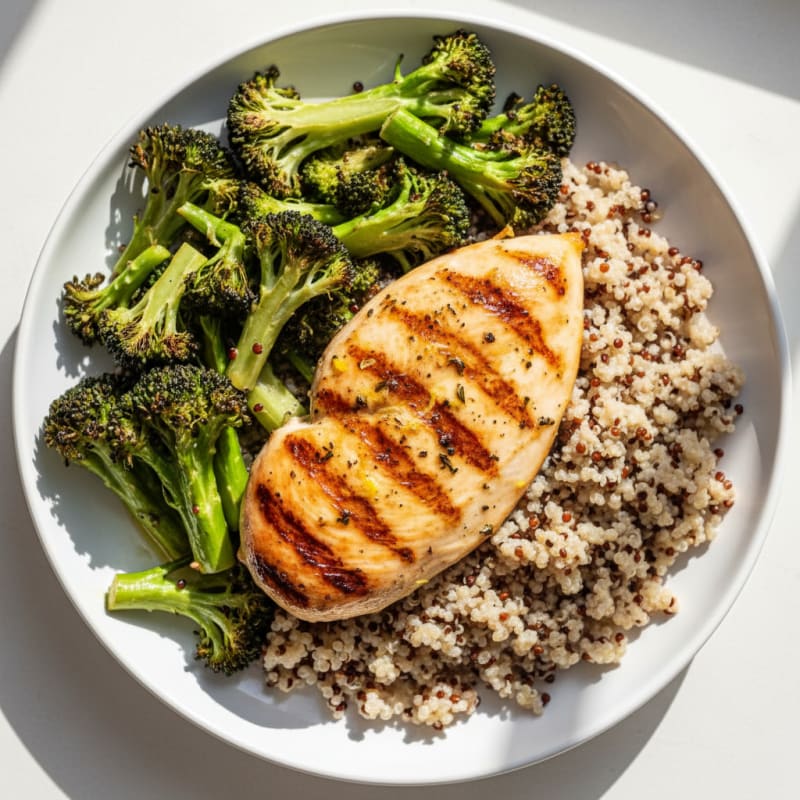 Grilled Chicken Breast with Quinoa and Roasted Broccoli