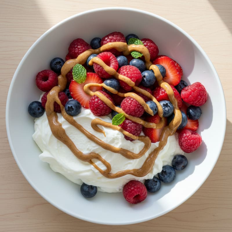 Greek Yogurt Protein Parfait with Mixed Berries and Almond Butter