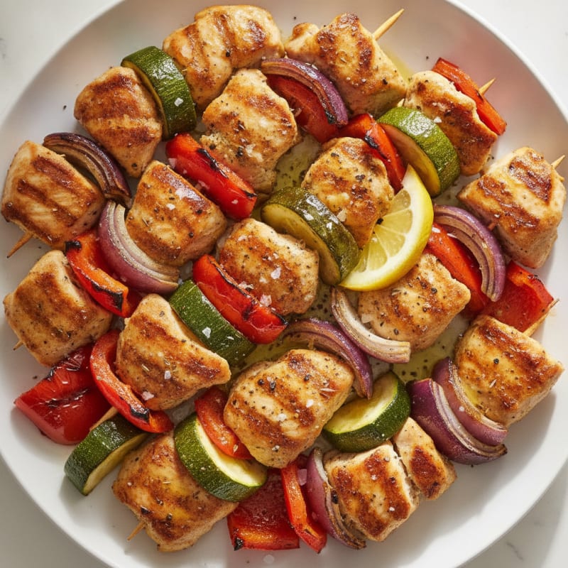 Chicken Kebab Plate with Roasted Vegetables