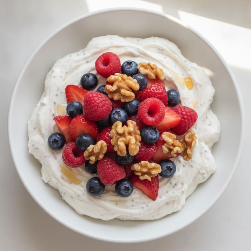 Greek Yogurt Protein Mousse with Mixed Berries