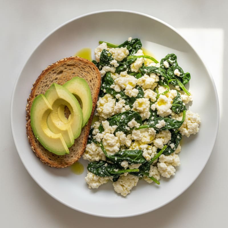 Cottage Cheese Egg White Scramble with Sautéed Spinach