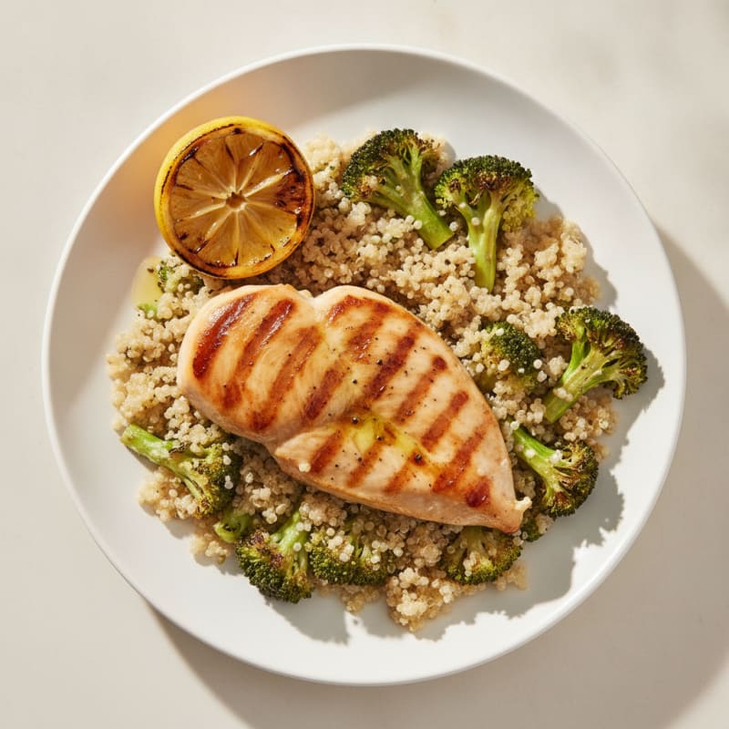 Grilled Chicken Breast with Quinoa and Roasted Broccoli