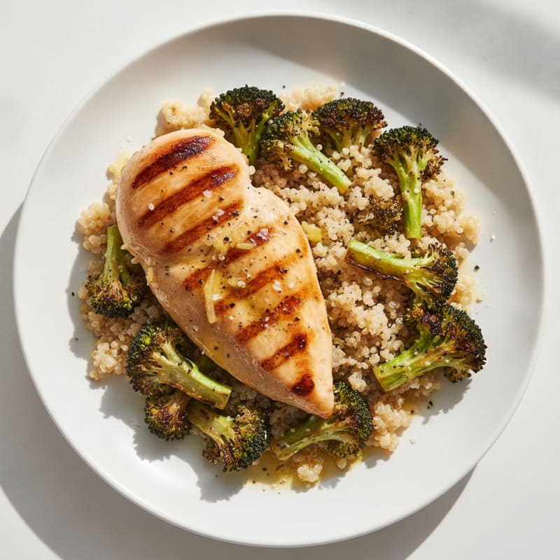 Grilled Chicken Breast with Quinoa and Roasted Broccoli