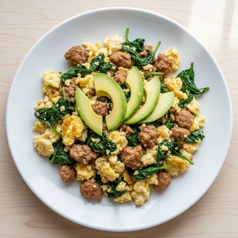 Egg White Scramble with Turkey Sausage and Spinach