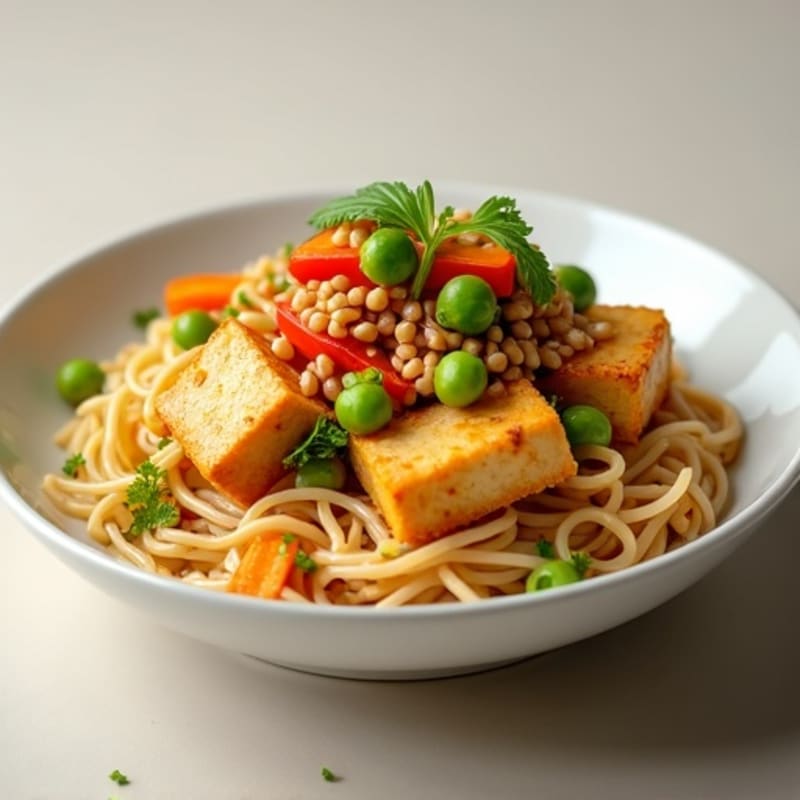 Creamy Peanut-Ginger Rice Noodles with Crispy Tofu