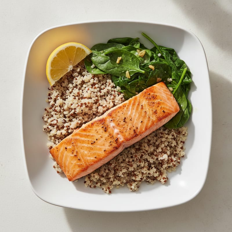 Seared Salmon Fillet with Quinoa and Sautéed Spinach