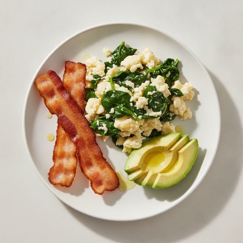 Egg White Scramble with Turkey Bacon and Spinach