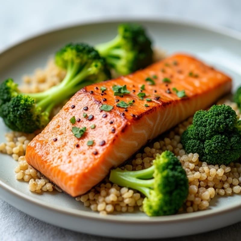 Seared Salmon with Roasted Broccoli and Quinoa