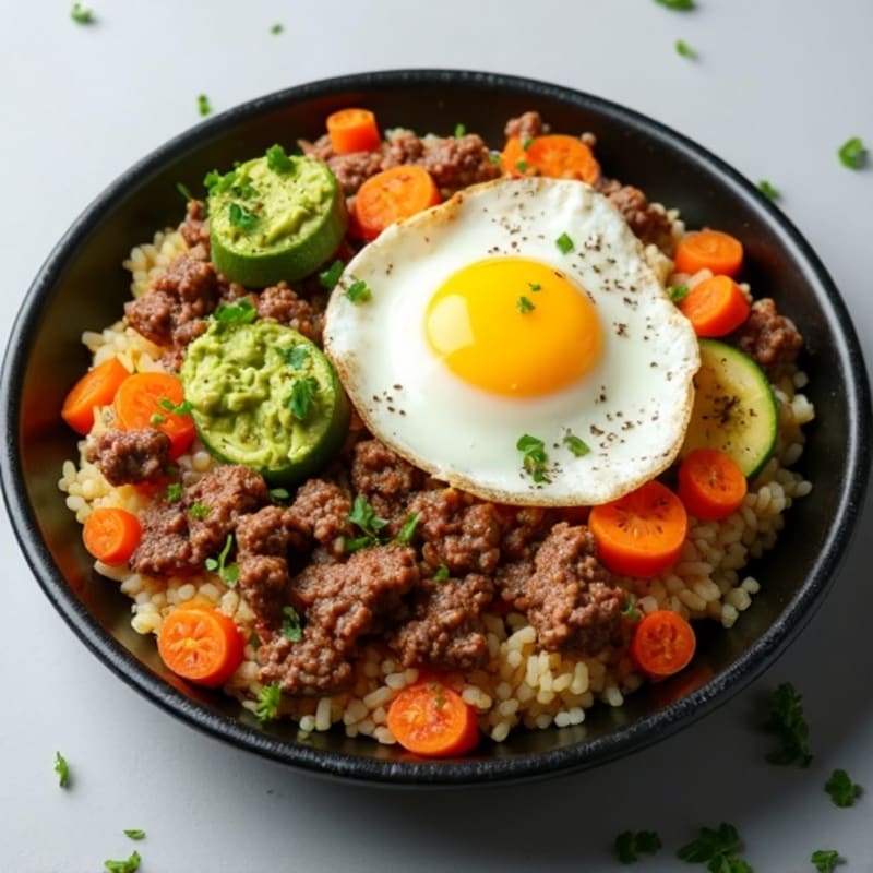 Lean Beef Mince and Rice Skillet with Steamed Vegetables