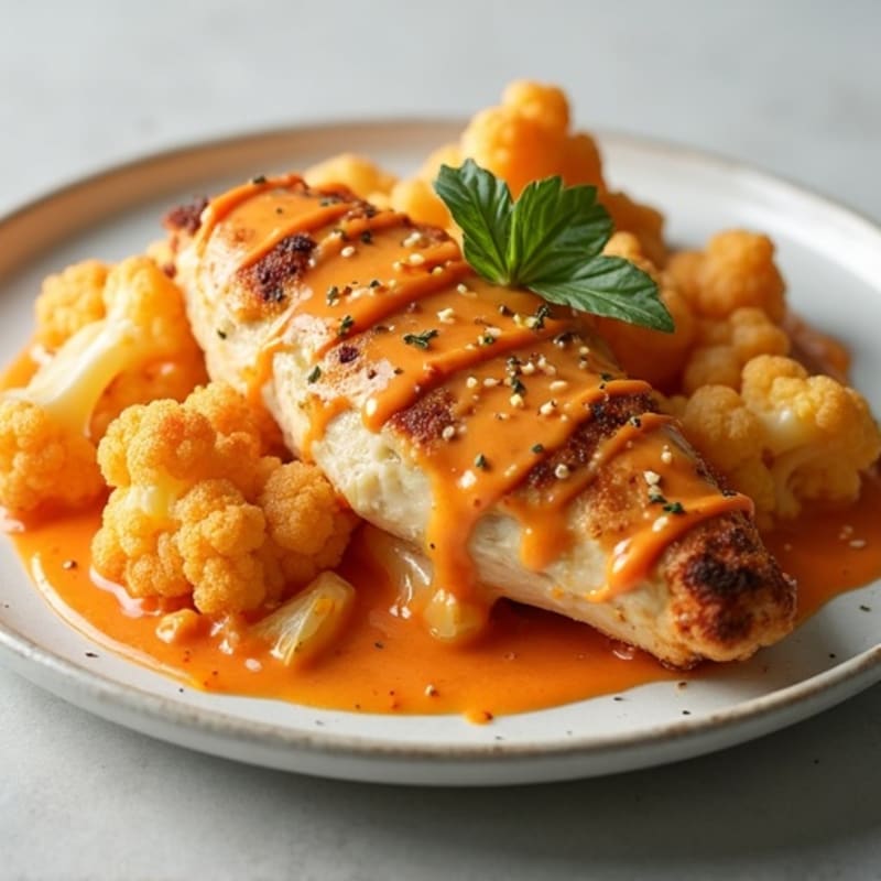Creamy Buffalo Chicken Bake with Roasted Cauliflower