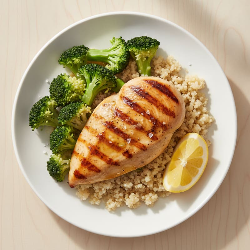Grilled Chicken Breast with Quinoa and Steamed Broccoli