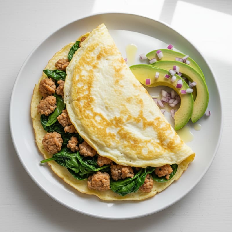 Egg White Spinach Omelette with Turkey Sausage