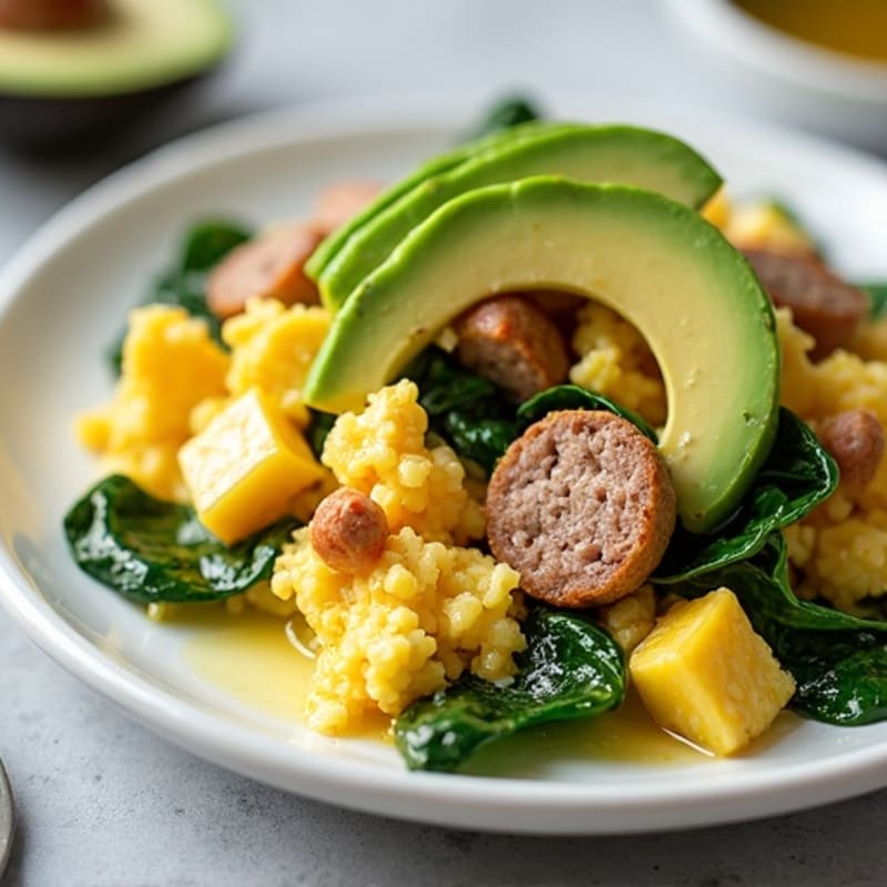 Egg White Scramble with Turkey Sausage and Spinach