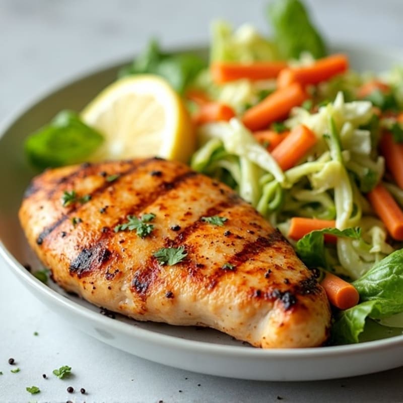 Grilled Chicken Breast with Crunchy Cabbage Slaw and Lemon Vinaigrette