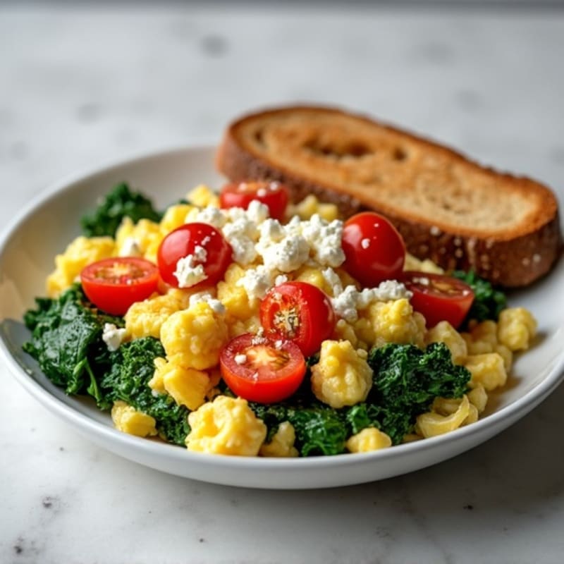Fluffy Egg White Scramble with Sautéed Spinach and Cherry Tomatoes