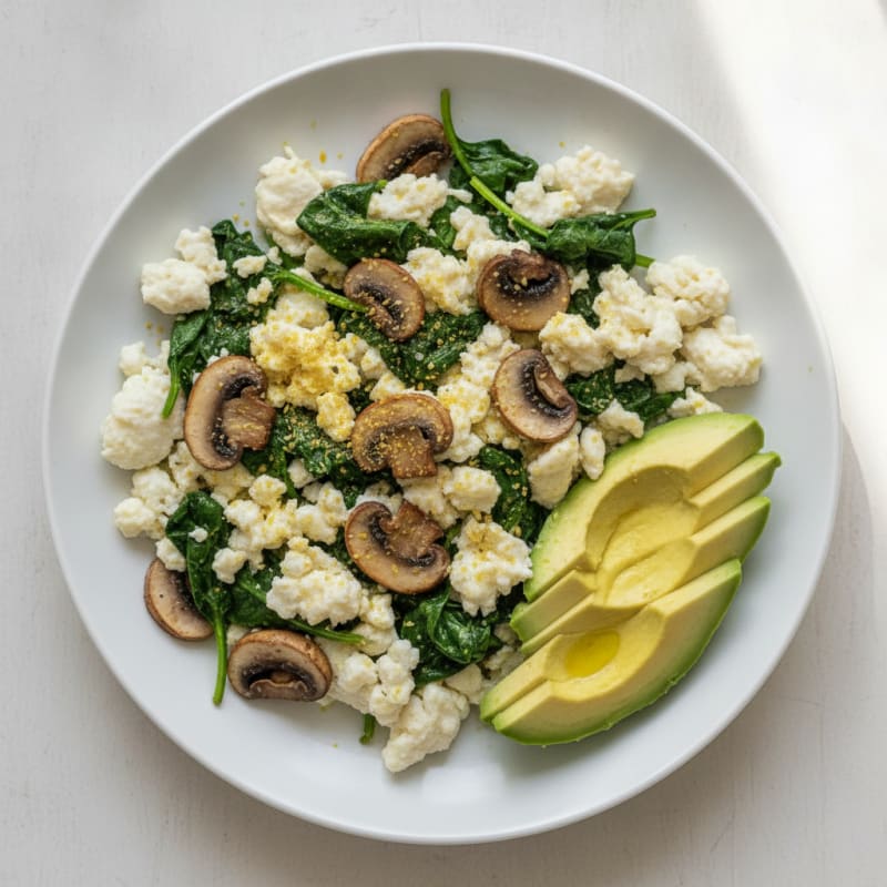 Egg White Spinach Scramble with Sautéed Mushrooms