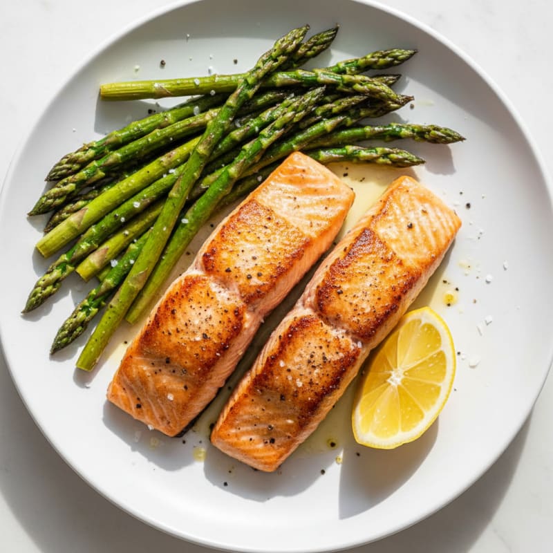 Golden Pan-Seared Salmon with Roasted Asparagus