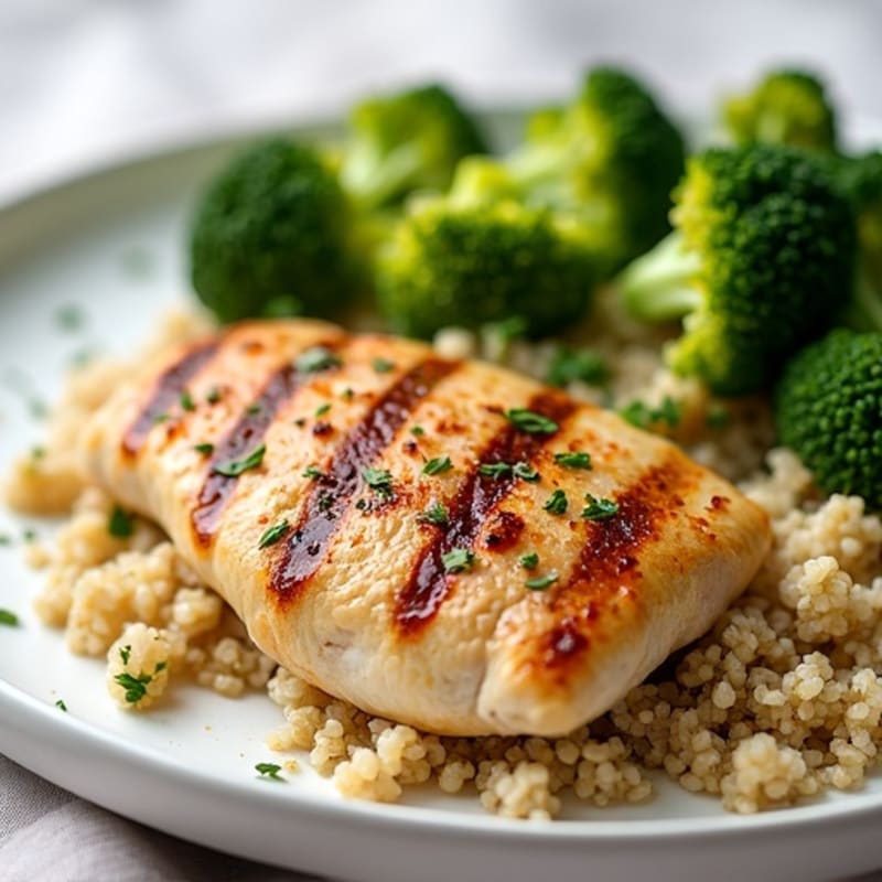 Grilled Chicken Breast with Quinoa and Roasted Broccoli