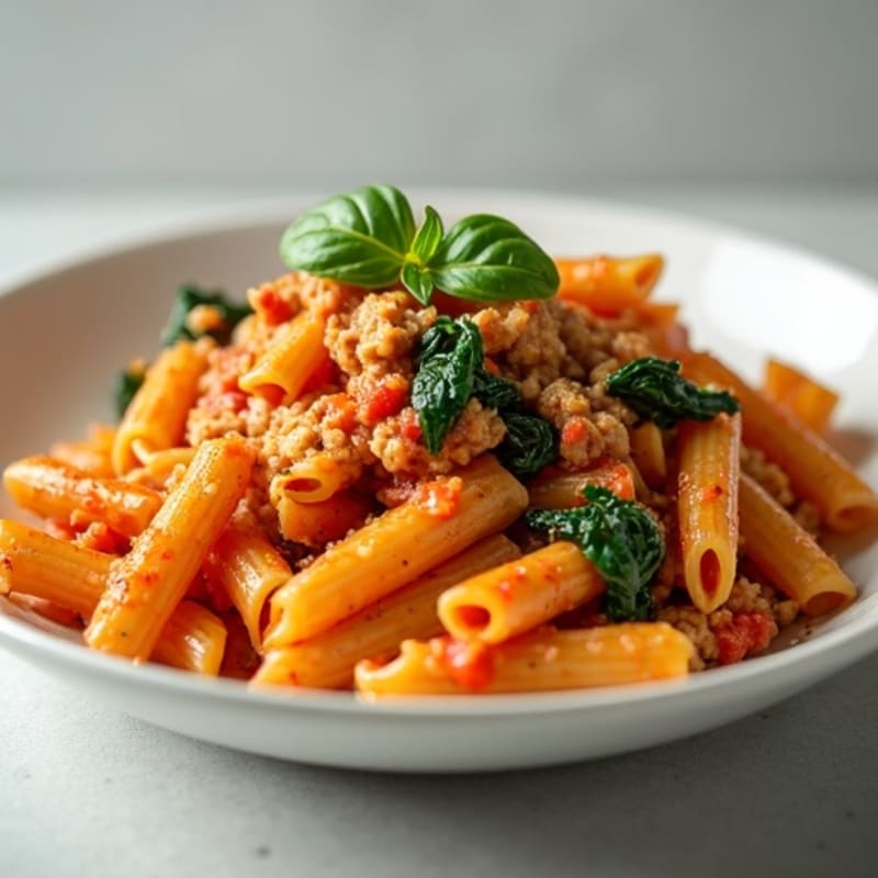 Creamy Tomato Spinach Pasta with Lean Ground Turkey
