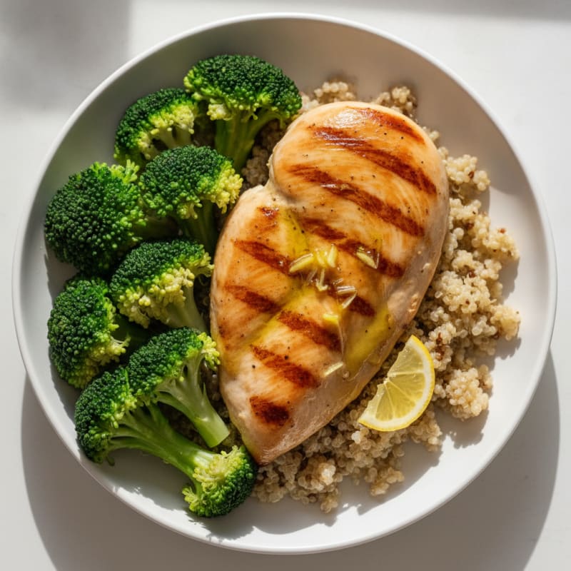 Grilled Chicken Breast with Quinoa and Steamed Broccoli