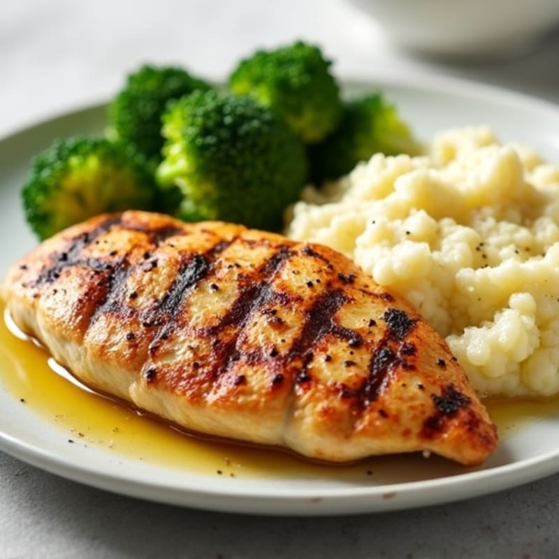 Grilled Chicken Breast with Steamed Broccoli and Cauliflower Mash