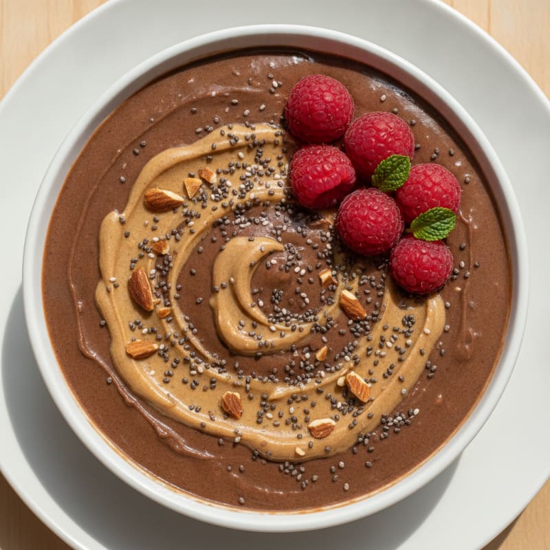 Chocolate Protein Smoothie Bowl with Almond Butter and Chia Seeds
