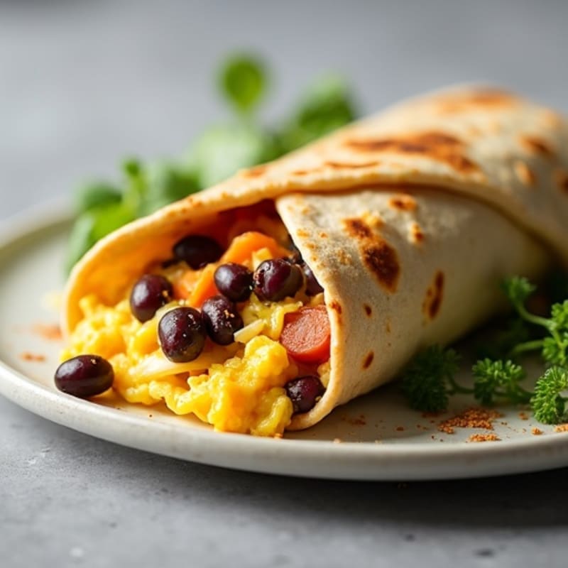 Loaded Scrambled Egg, Black Bean, and Turkey Sausage Burrito