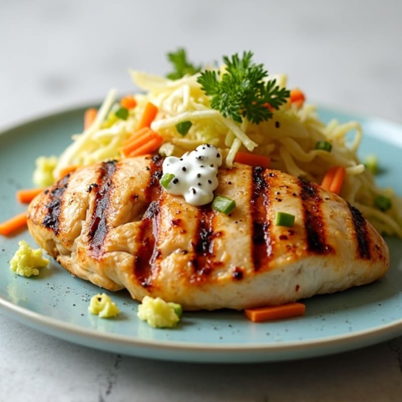 Grilled Chicken Breast with Crunchy Cabbage Slaw