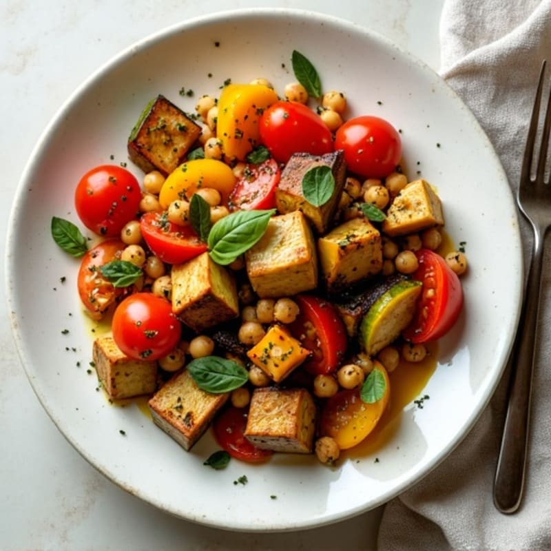 Herb-Roasted Eggplant, Zucchini, and Bell Peppers with Tomatoes