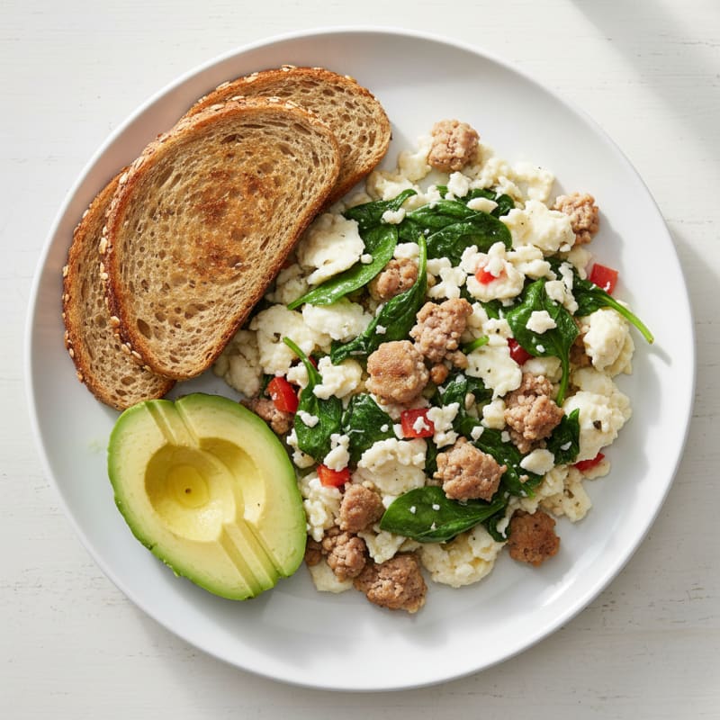 Egg White Scramble with Turkey Sausage and Spinach