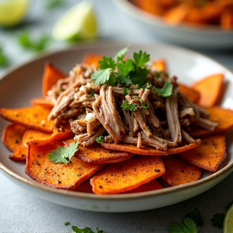 Slow-Cooked Pulled Pork with Crispy Sweet Potato Nachos