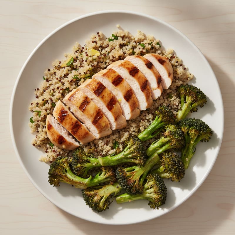 Grilled Chicken Breast with Quinoa and Roasted Broccoli