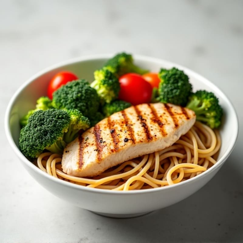 Grilled Chicken and Broccoli Noodle Bowl