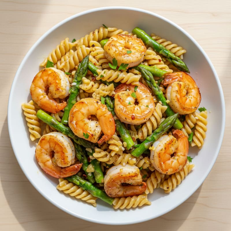 Garlic Butter Shrimp Pasta with Asparagus