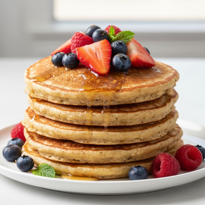 Fluffy Golden Buttermilk Pancakes with Berries