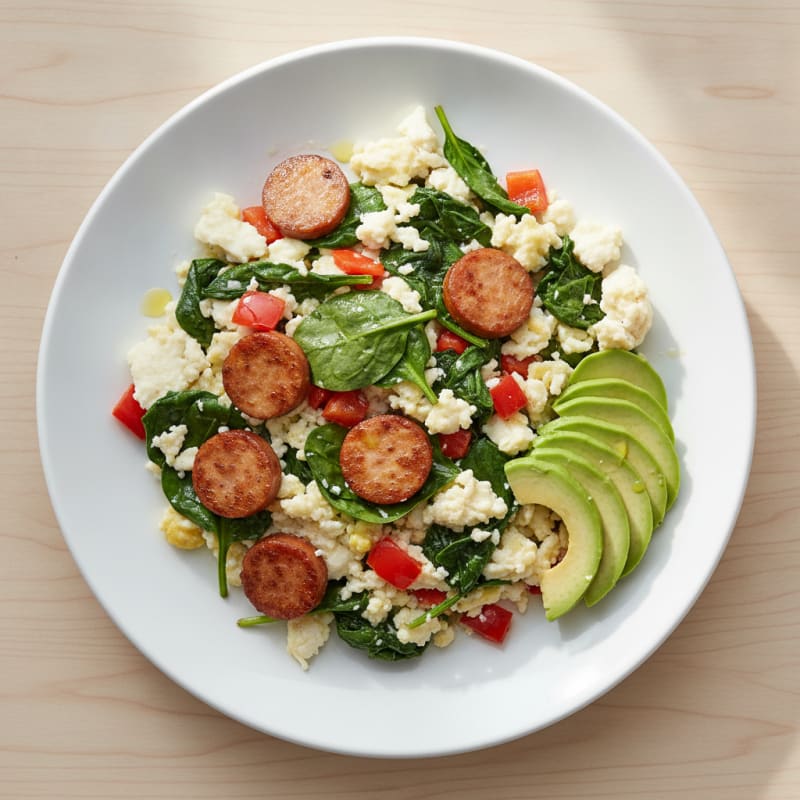 Egg White Scramble with Turkey Sausage and Spinach