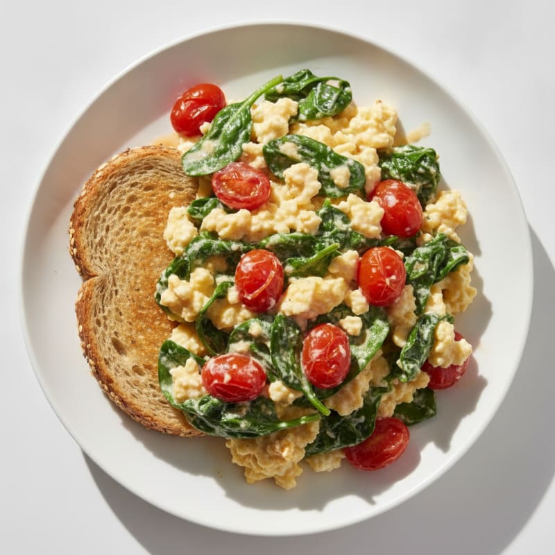 Cottage Cheese Scramble with Spinach and Cherry Tomatoes