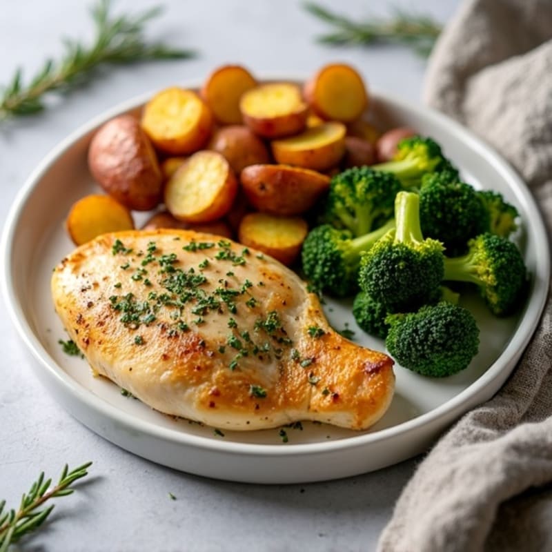Garlic Herb Sheet Pan Chicken with Crispy Potatoes and Roasted Broccoli