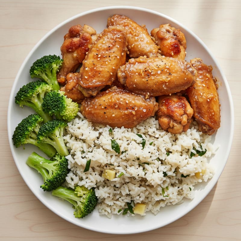 Honey-Garlic Chicken Wings with Savory Rice