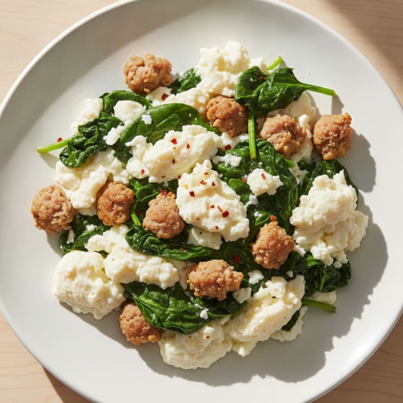 Scrambled Egg Whites with Sautéed Spinach and Turkey Sausage