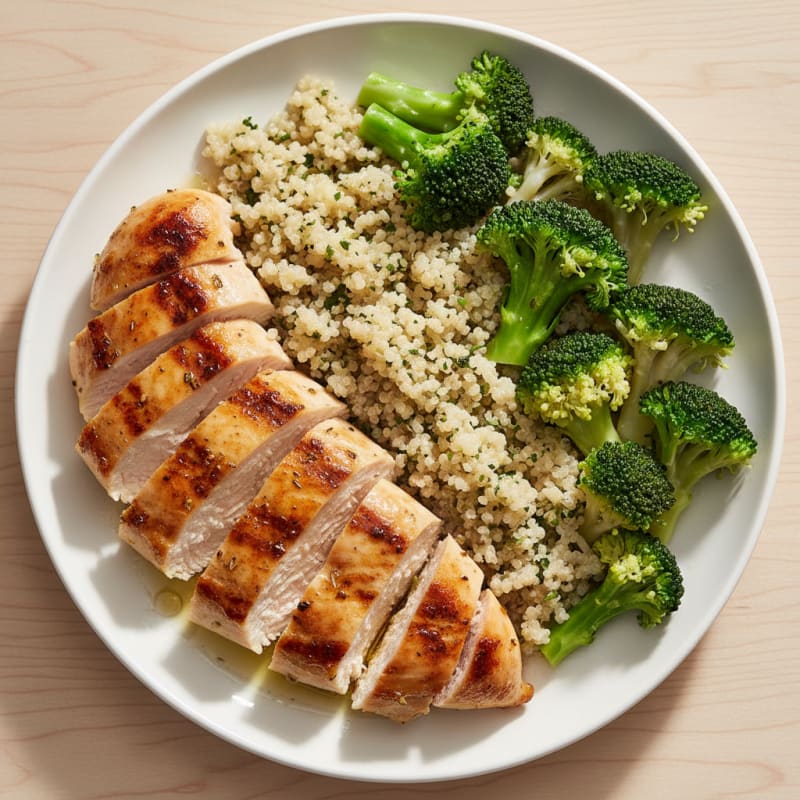 Grilled Chicken Breast with Quinoa and Steamed Broccoli