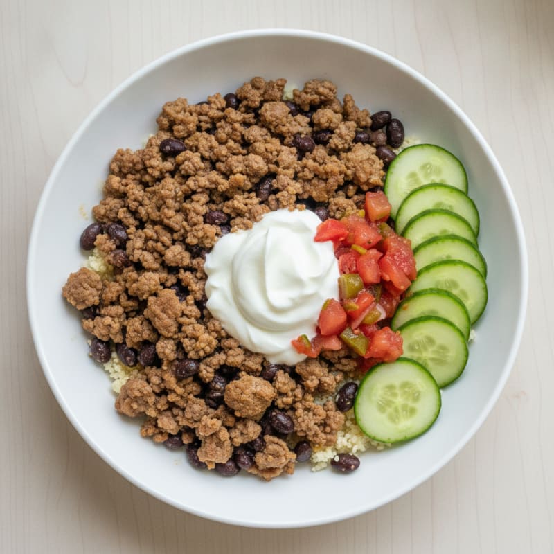 Lean Ground Beef and Black Bean Cauliflower Rice Bowl